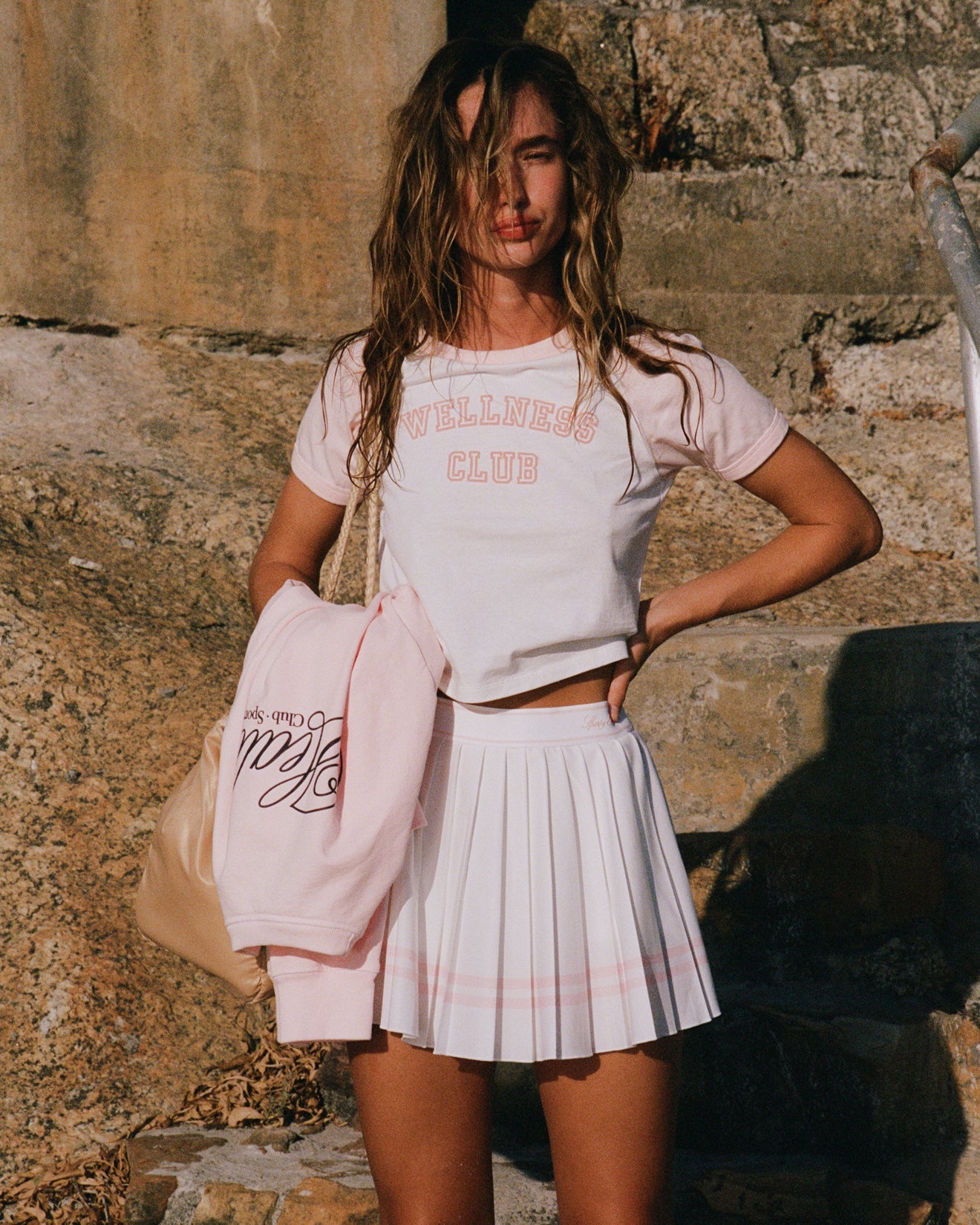 Sporty & Rich Vendome Script Pleated Skirt