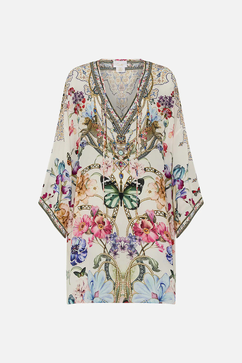 Camilla V-Neck Short Kaftan With Ties