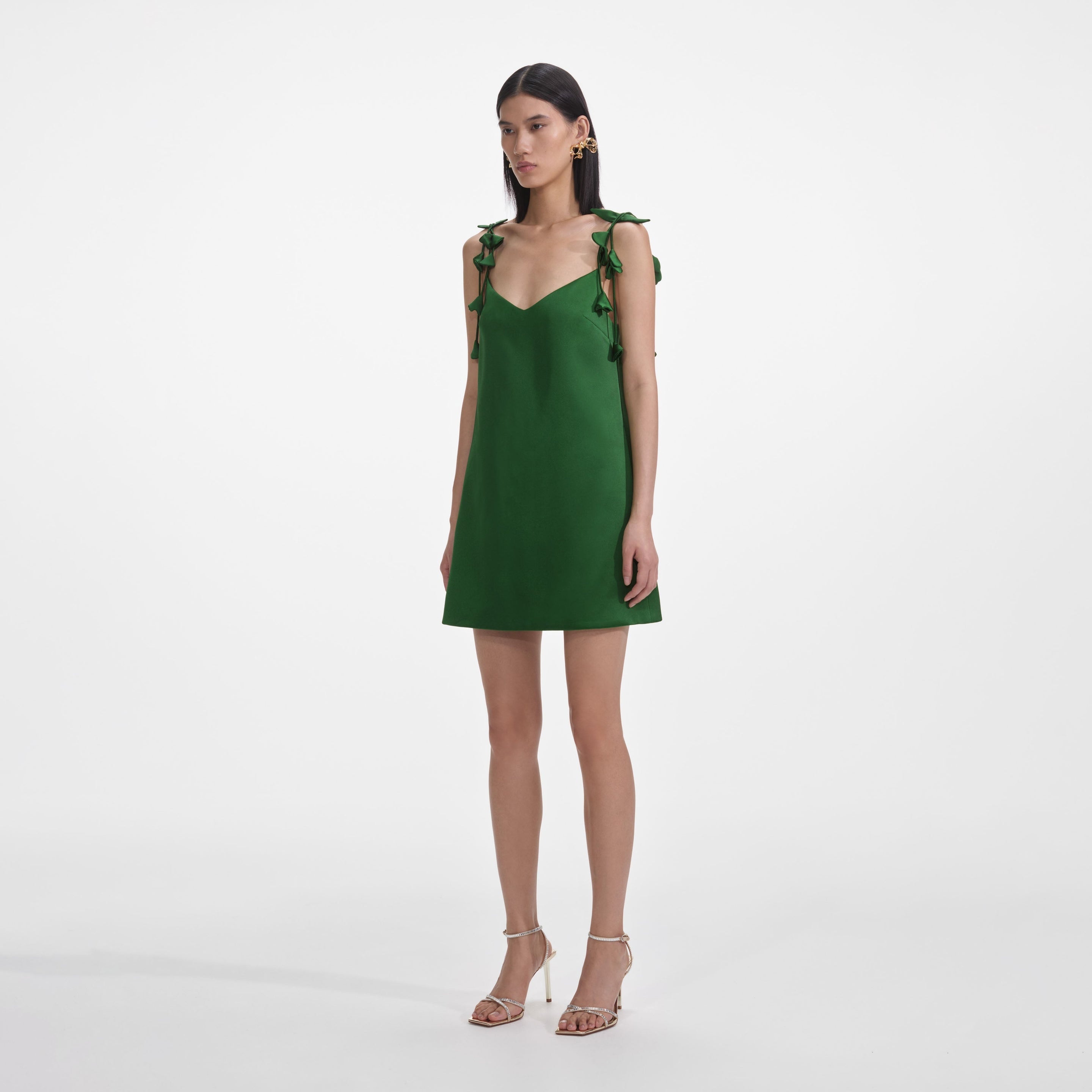 Self-Portrait Green Satin Flower Mini Dress
