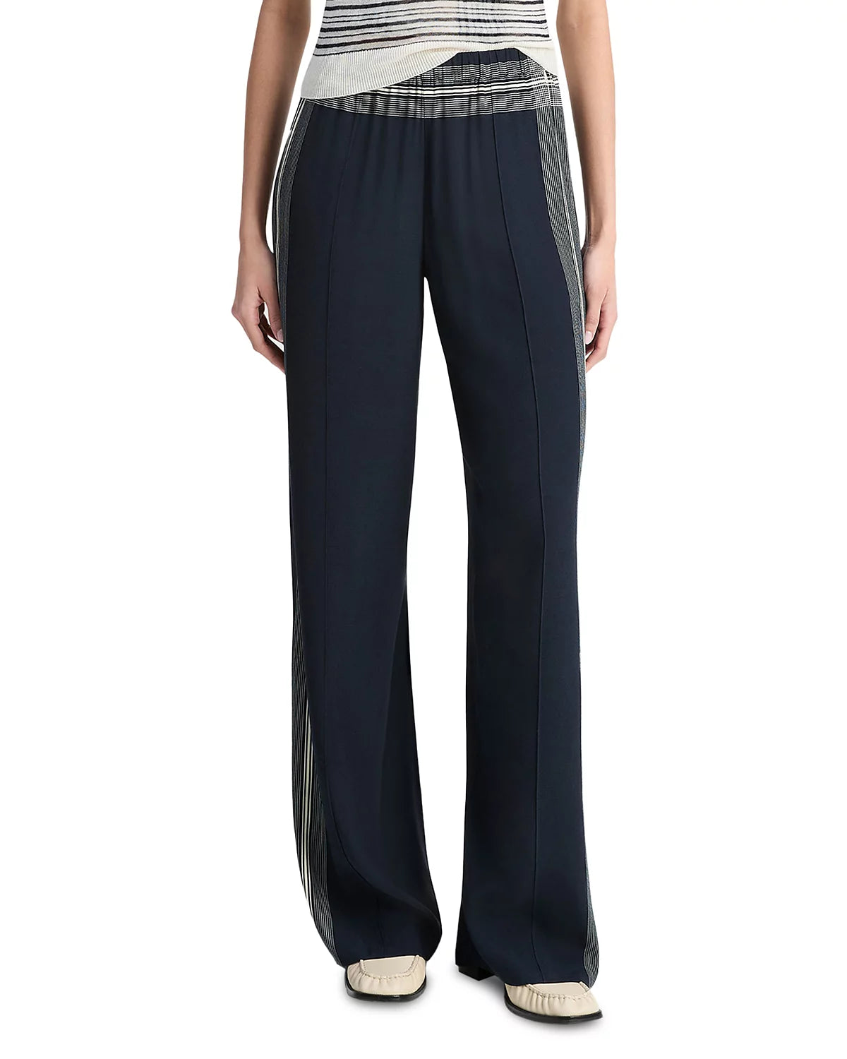 Vince Mid Rise Placed Stripe Pull-On Pant