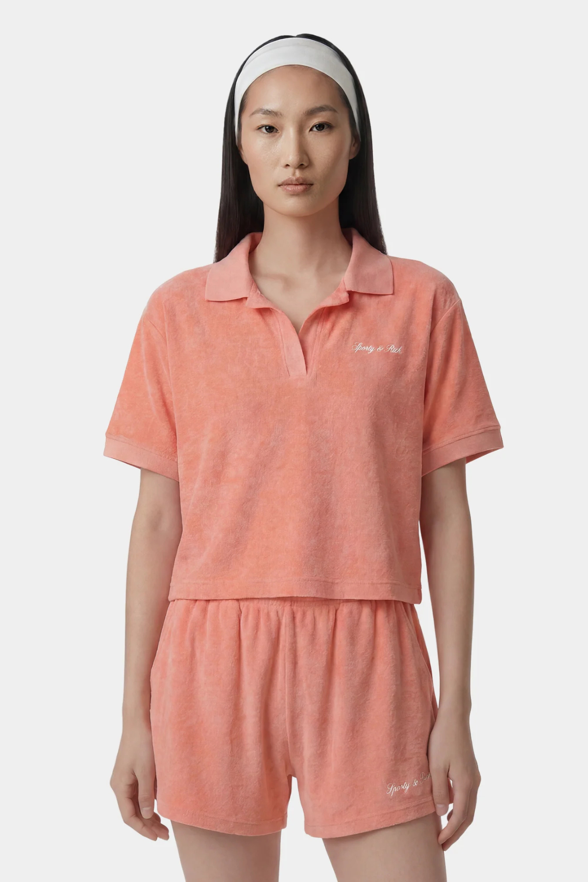 Sporty & Rich Signature Logo Terry Polo - Flamingo White