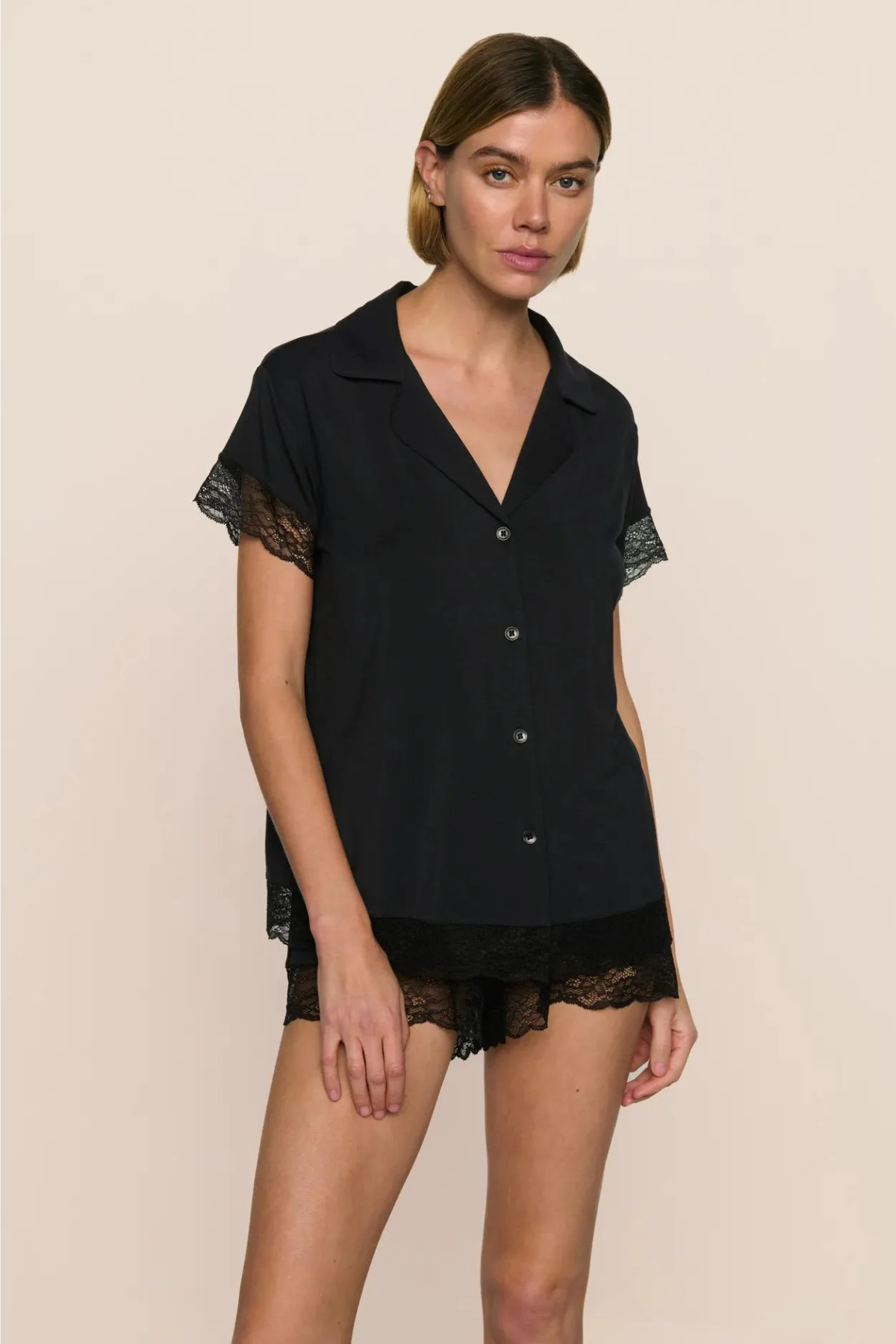 Eberjey Malou Lace Short PJ Set - Black