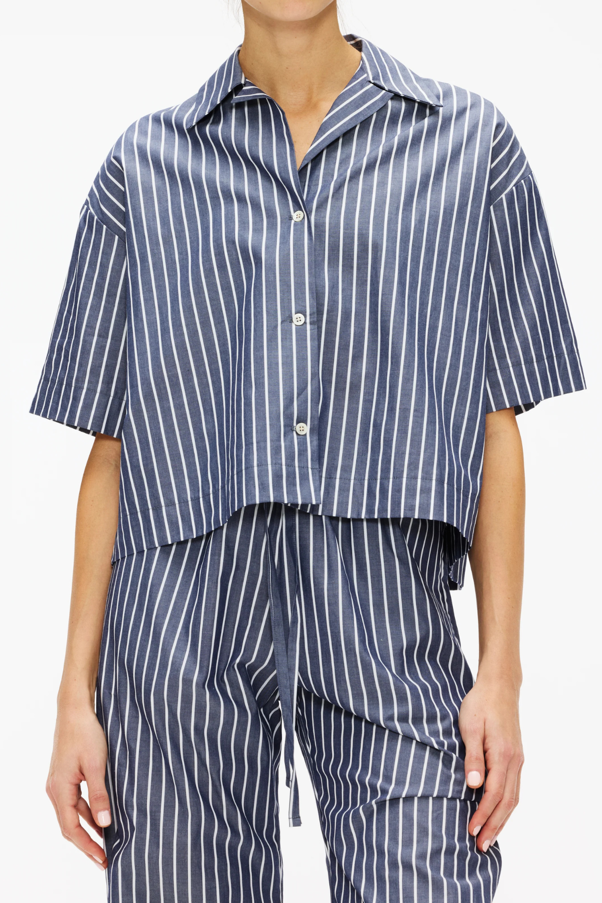 Enza Costa Poplin Cropped S/S Shirt