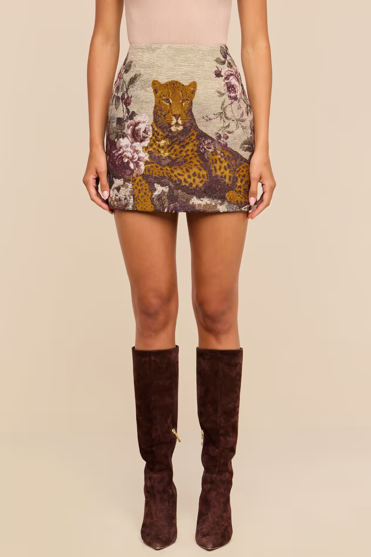L’AGENCE Marseille Mini Skirt - Multi Leopard Tapestry Print