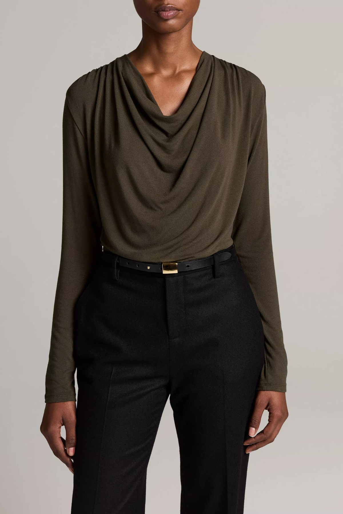 Vince Long Sleeve Cowl Neck Top - Dark Moss