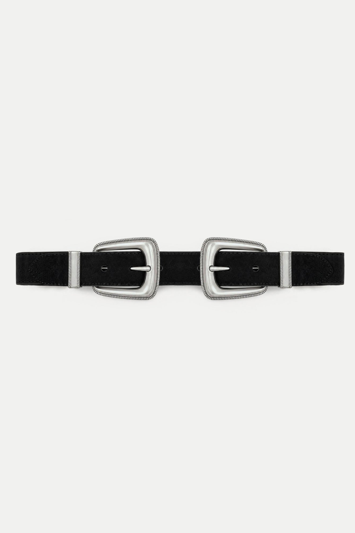 Veronica Beard Suede Double Buckle Arch Belt - Black