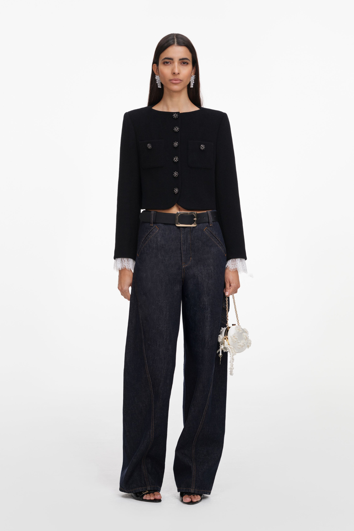 Self-Portrait Black Button Down Jacket - Black
