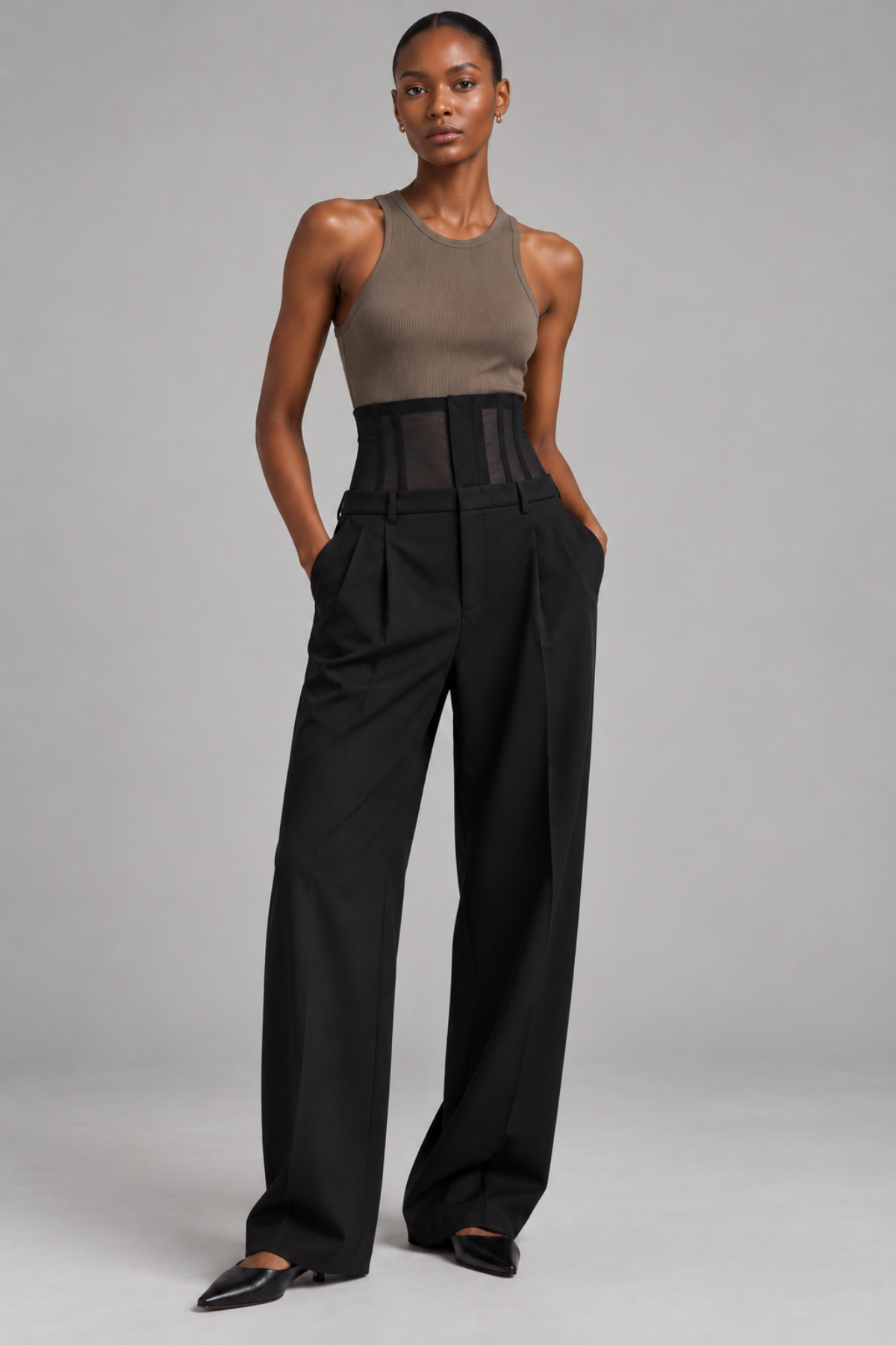 Tibi Recycled Tropical Wool Corset Trouser - Black