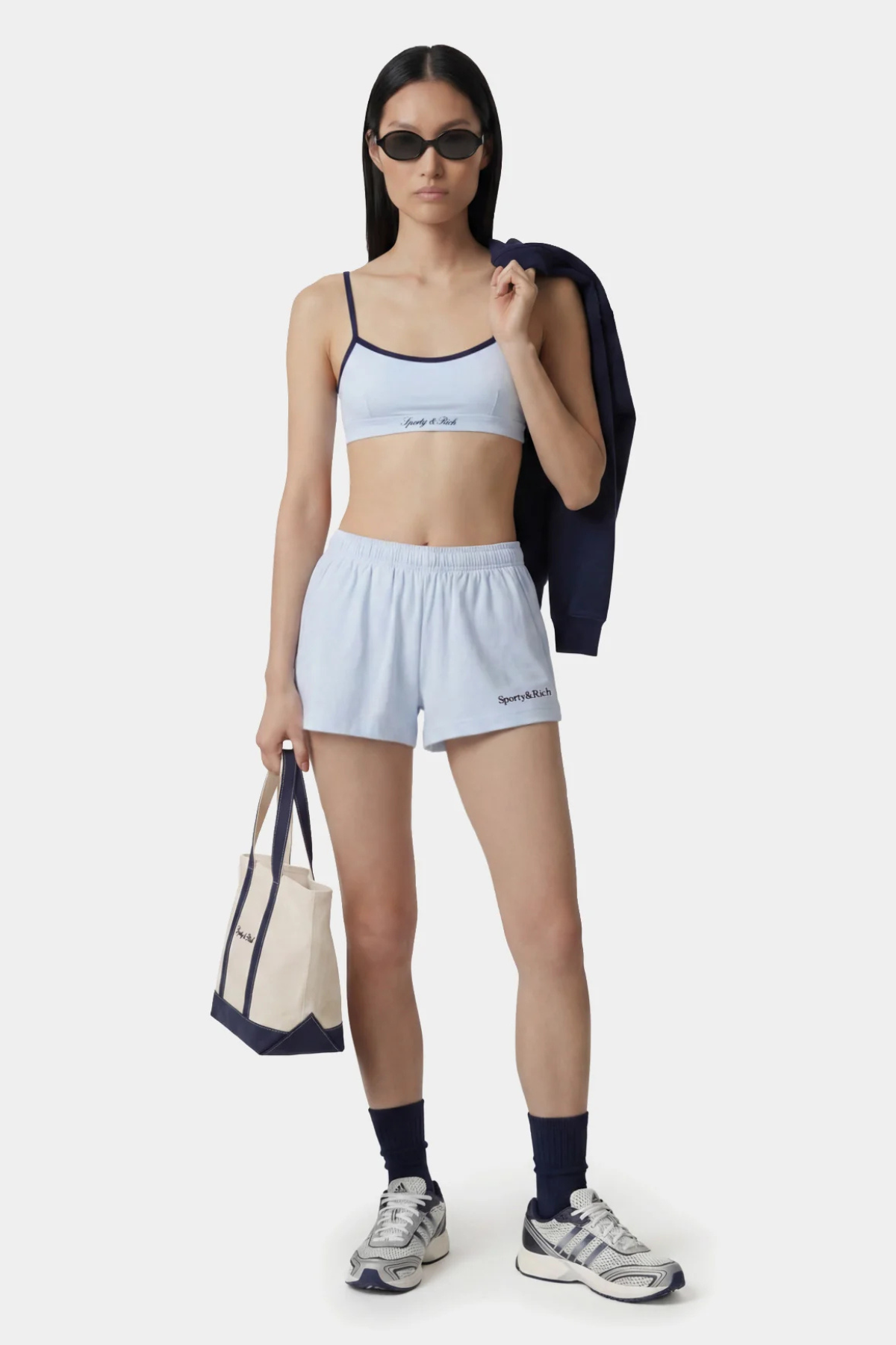Sporty & Rich Serif Logo Embroidered Disco Short - Ciel