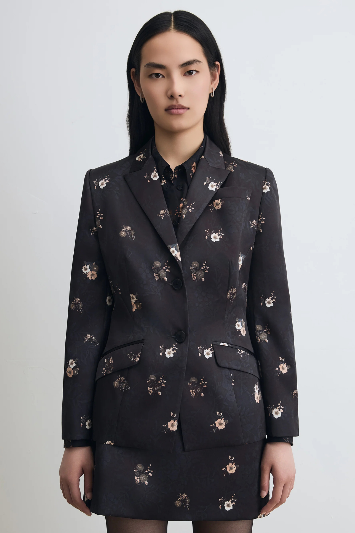 Judith & Charles Tailored Floral Print Louvre Jacket - Black Print