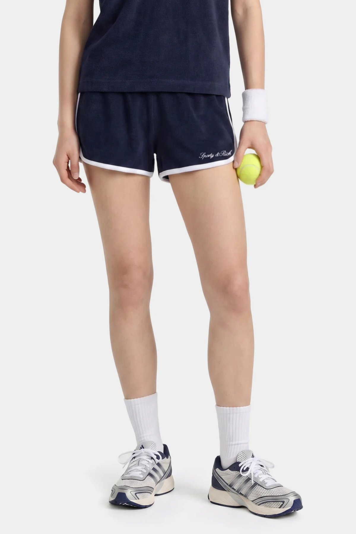 Sporty & Rich Signature Logo Terry Short - Dark Navy/White