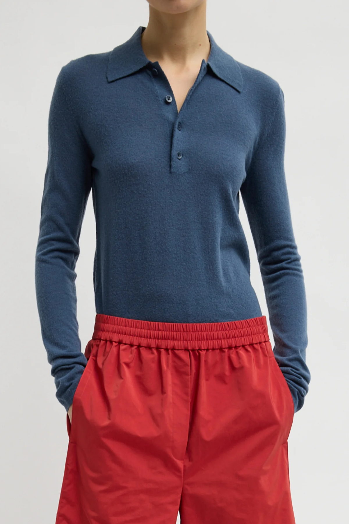 Tibi Skinlike Mercerized Wool Soft Sheer Polo - Blue Fog