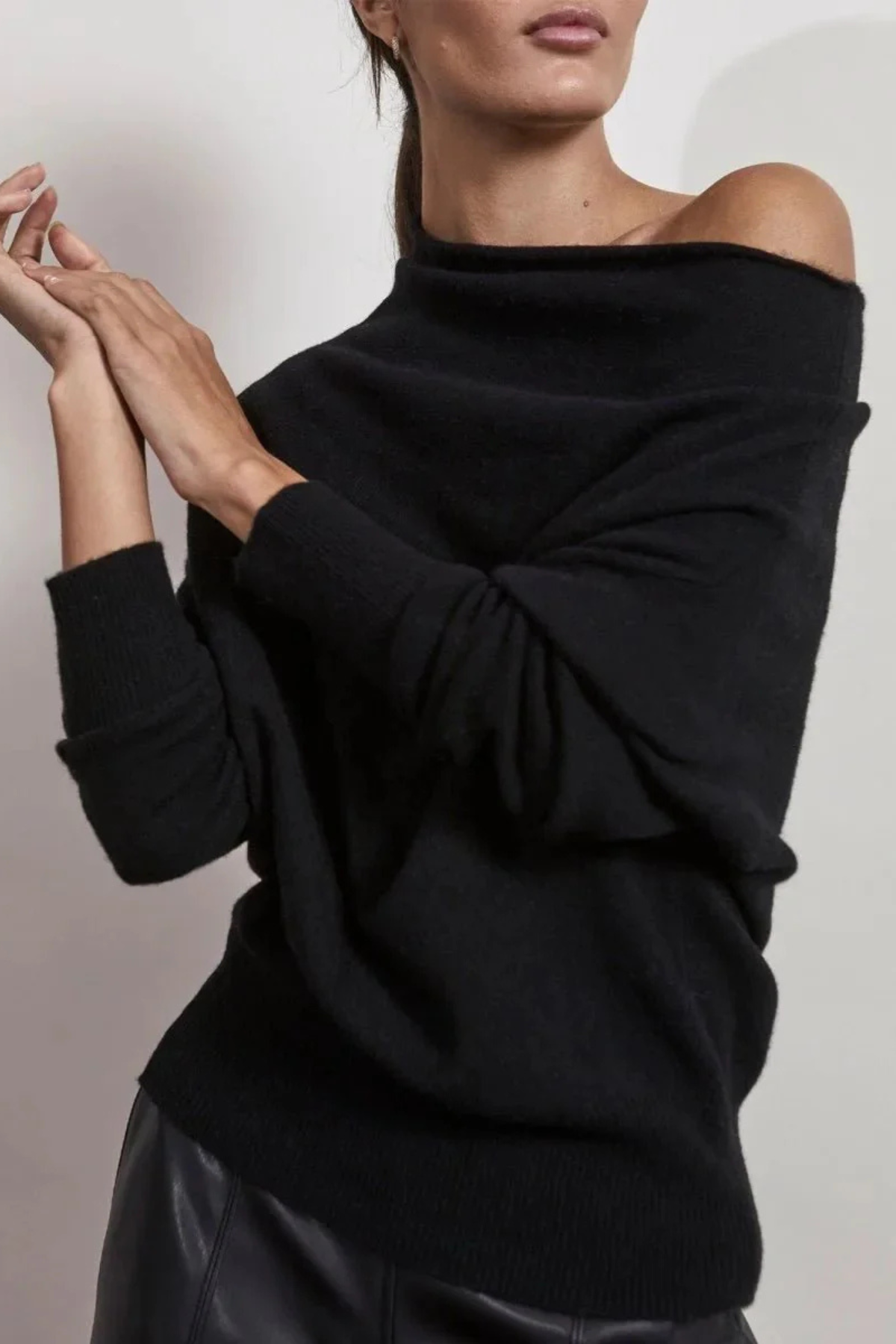 Brochu Walker The Lori Cashmere Off Shoulder - Black Onyx