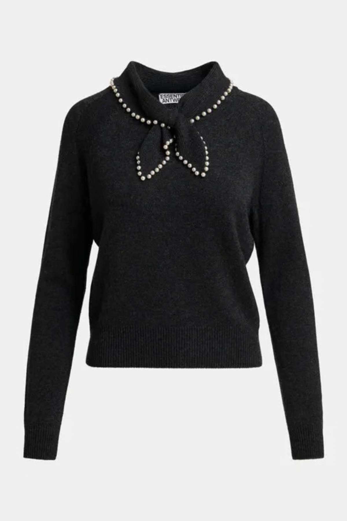 Essentiel Antwerp Kasa Pullover with Pearl Embellished Bow Collar - Black
