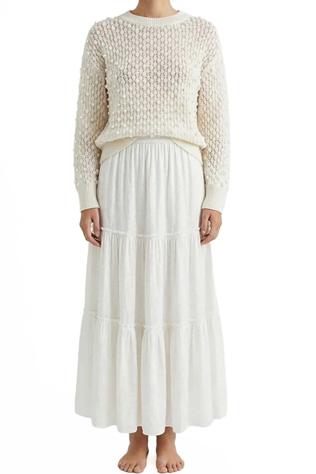 Le Superbe Beaded Solar Pullover - White
