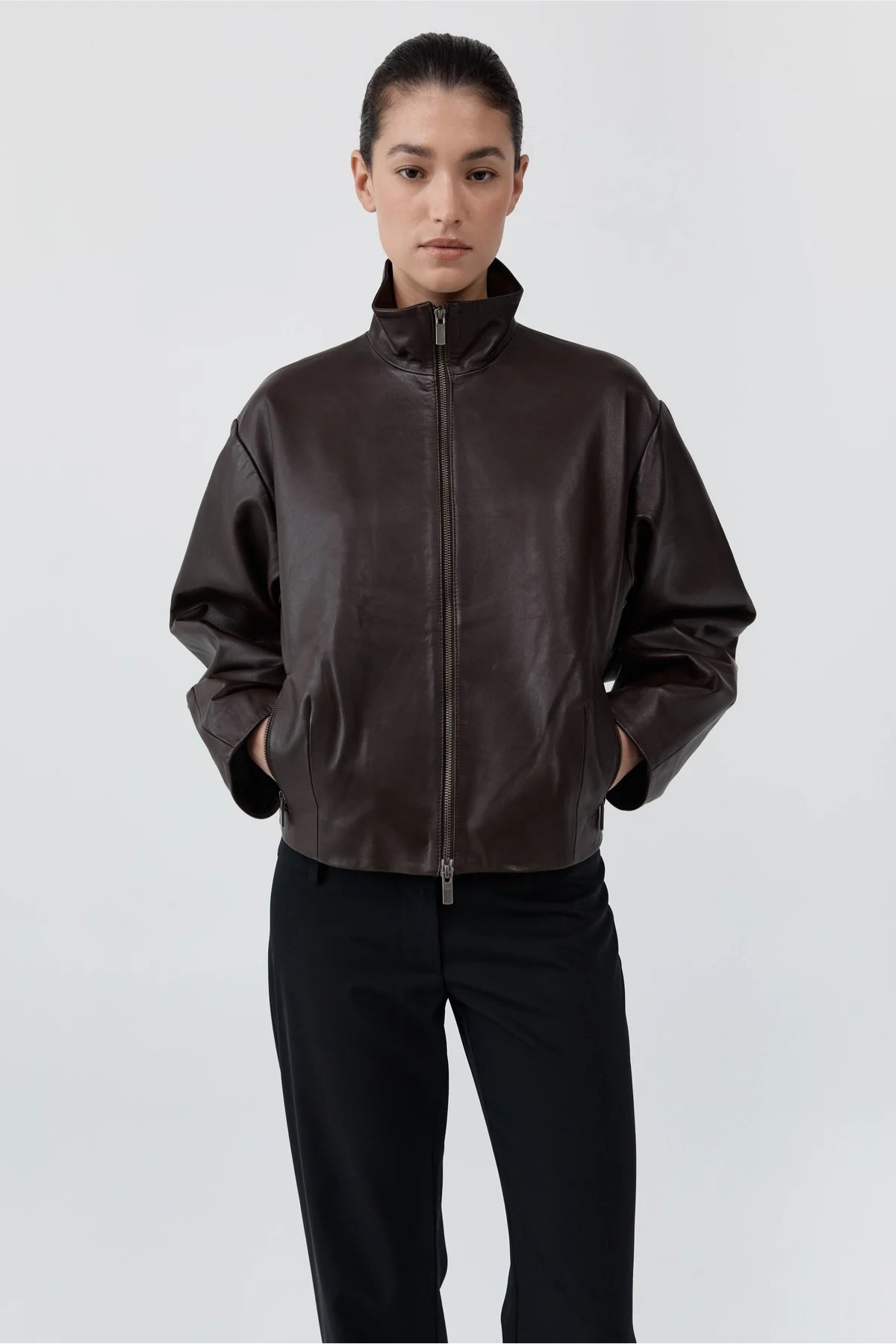 St. Agni Cocoon Zip Leather Jacket - Chocolate
