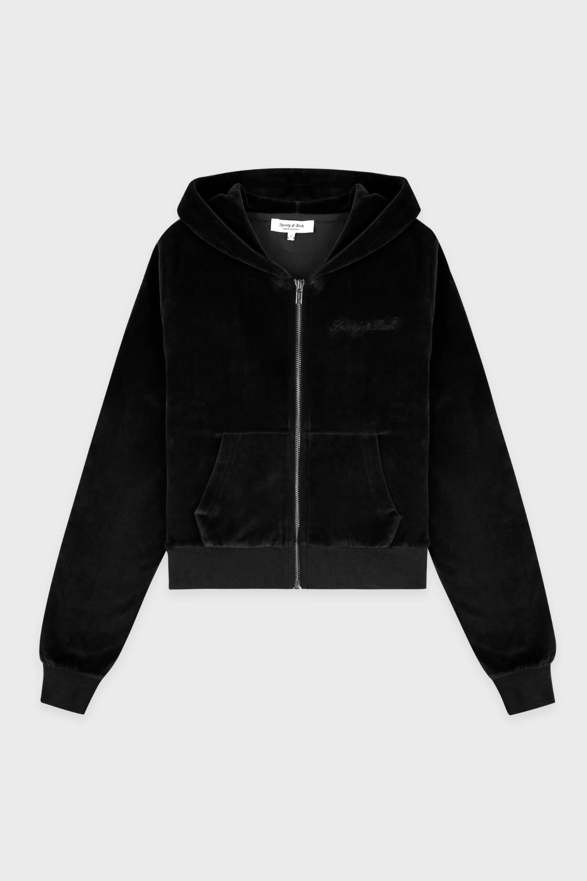 Sporty & Rich Signature Logo Krystal Zip Hoodie - Black Crystal
