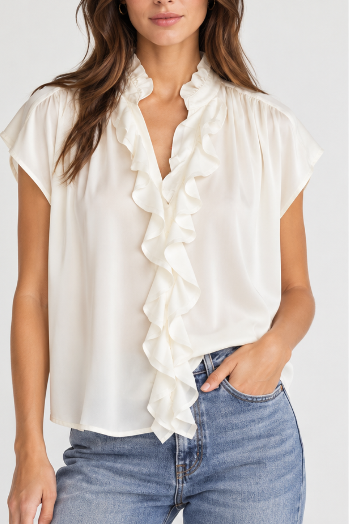 Xirena Lanore Top in Ivory Charm silk ruffle blouse