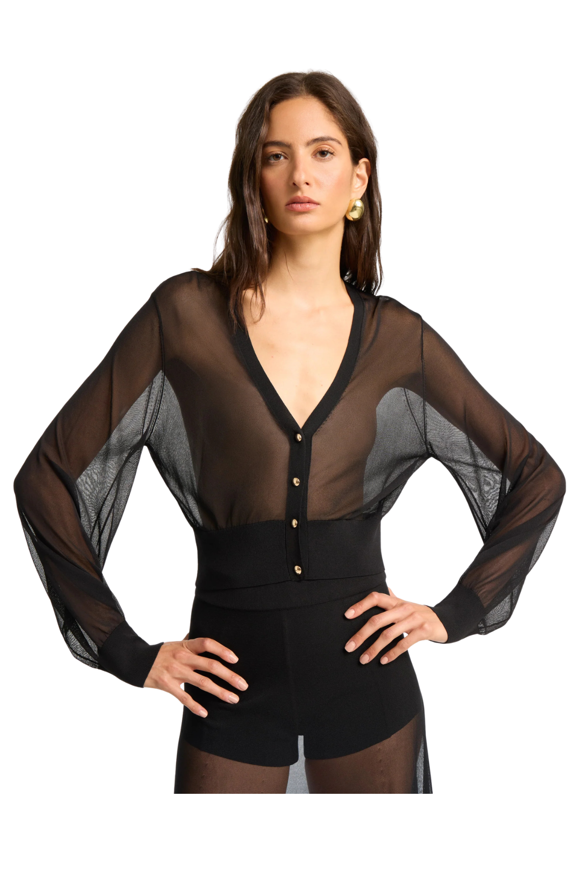Dodiee Dakota Sheer Cropped Cardigan - Black