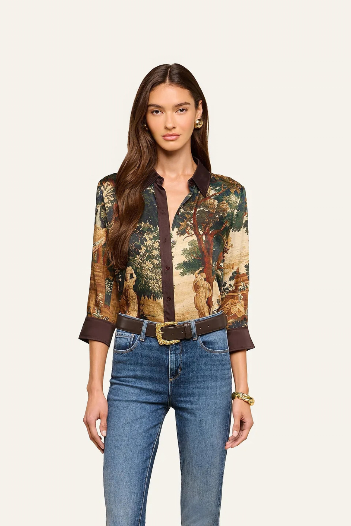 L'AGENCE Eulalie Print Placement Blouse - Multi Scenic Tapestry