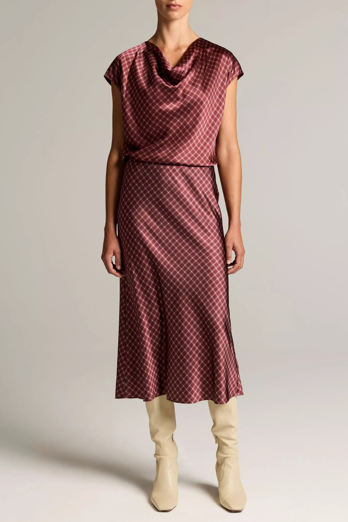 Vince Plaid Ombre Slip Skirt With Lingerie Elastic - Black Rose/Oak Buff