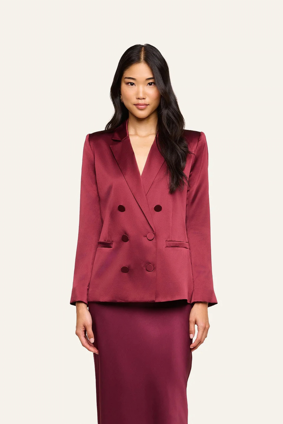 L’AGENCE Sena Silk Blazer - Merlot Red