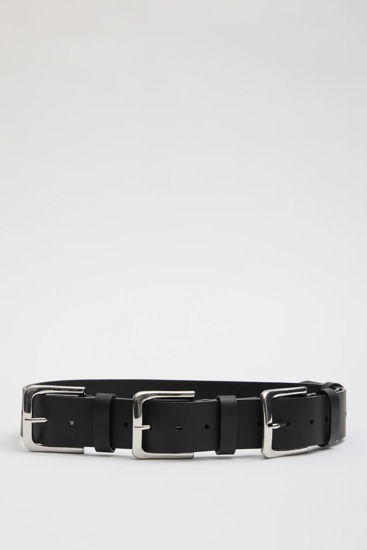 Tibi Triple Buckle Arthur Leather Belt - Black