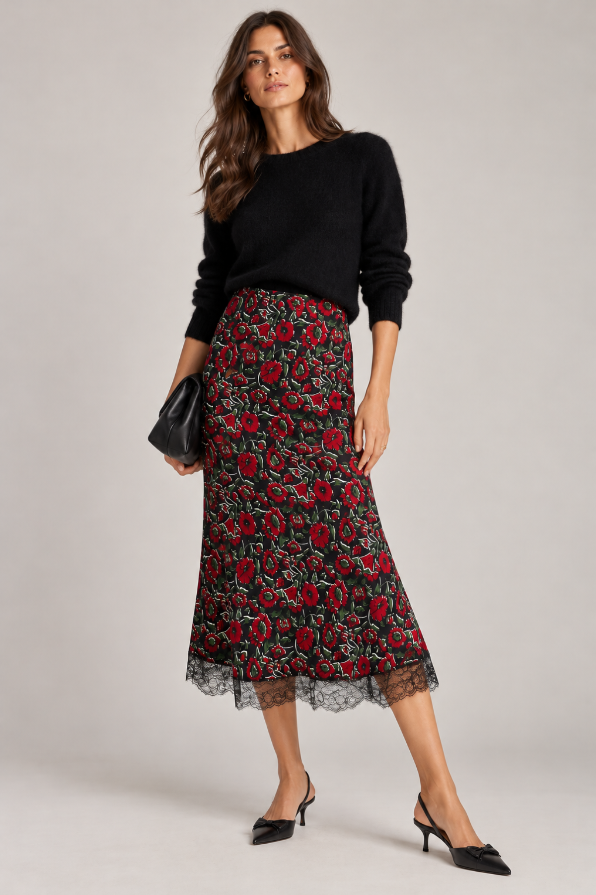 Veronica Beard Clover Skirt With Lace - Cardinal Red Multi
