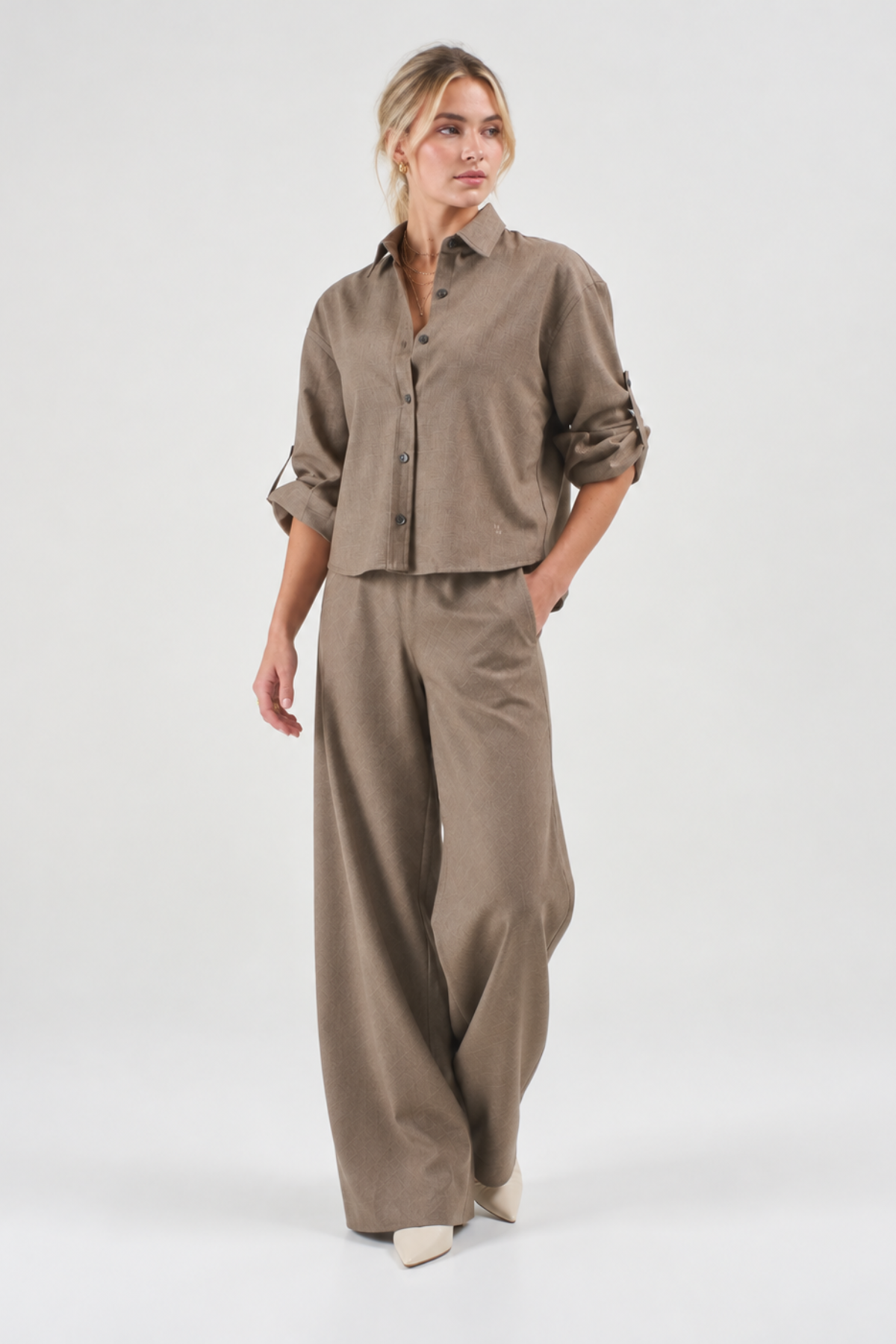 MARIA McMANUS Button Sleeve Crop Shirt - Stone