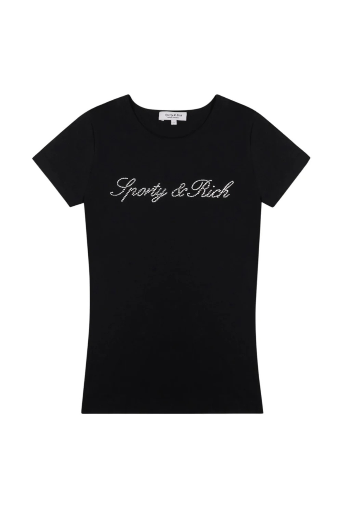 Sporty & Rich Signature Logo Krystal T-Shirt - Black Crystal