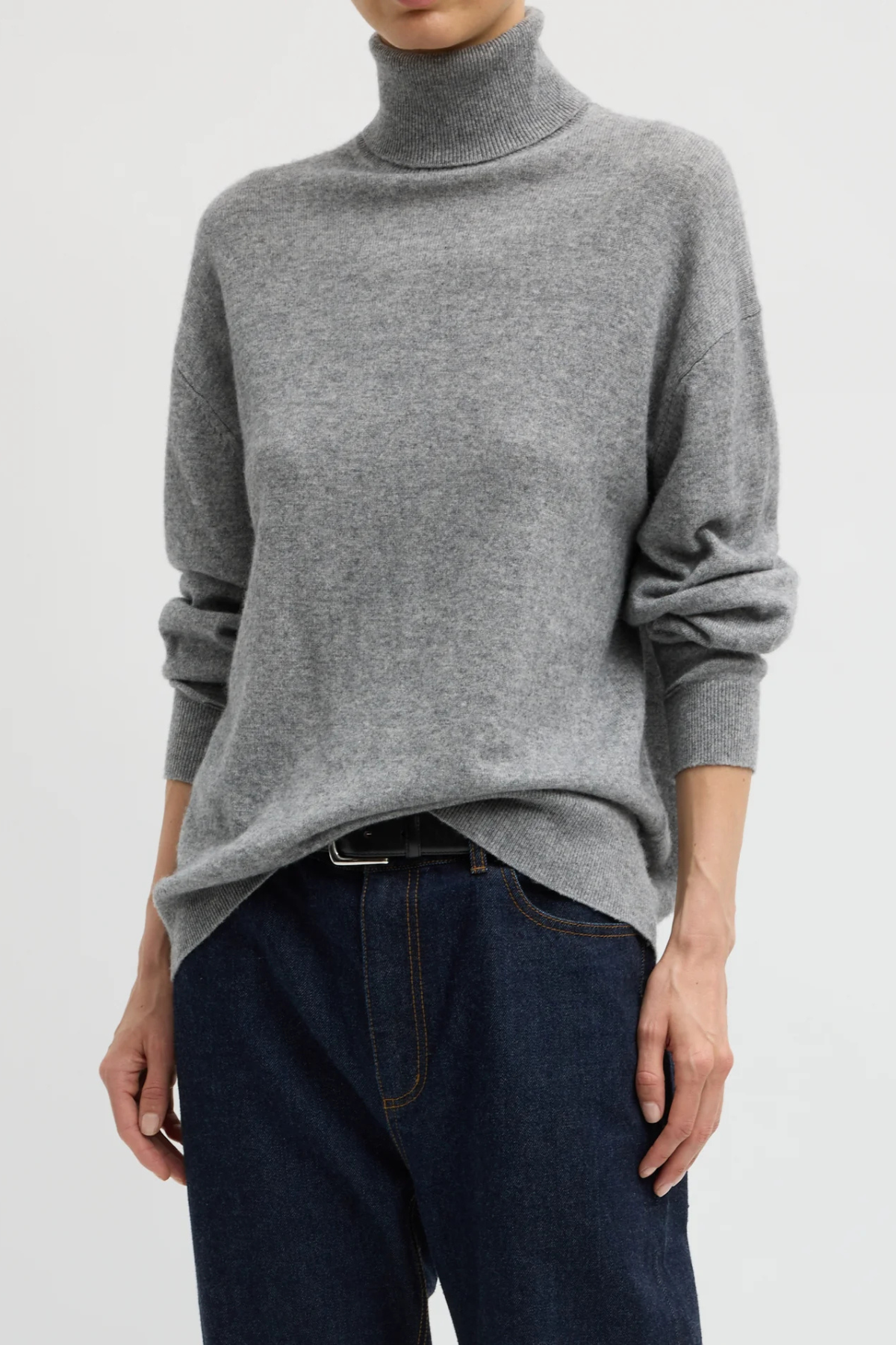 Tibi Washable Cashmere Turtleneck Sweater - Heather Grey