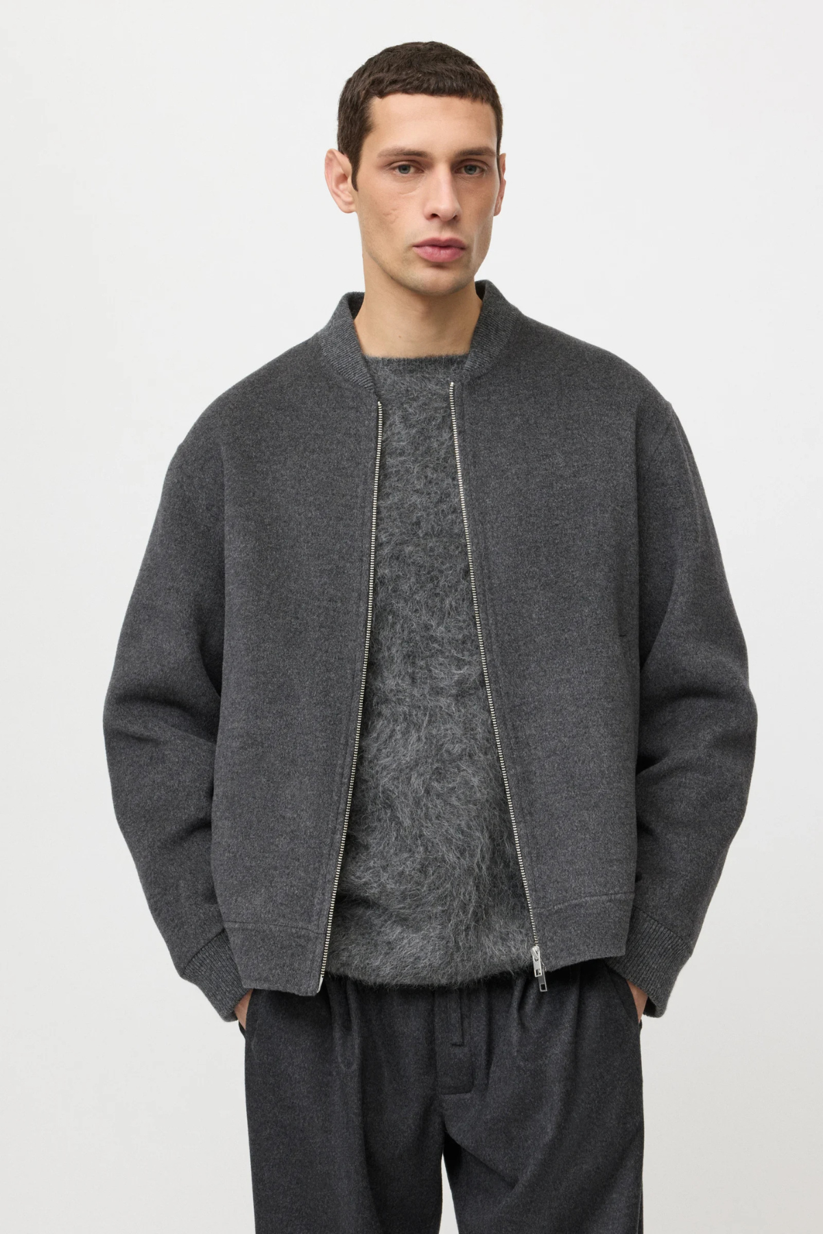 Soft Goat Men's Bomber Jacket - Dark Grey