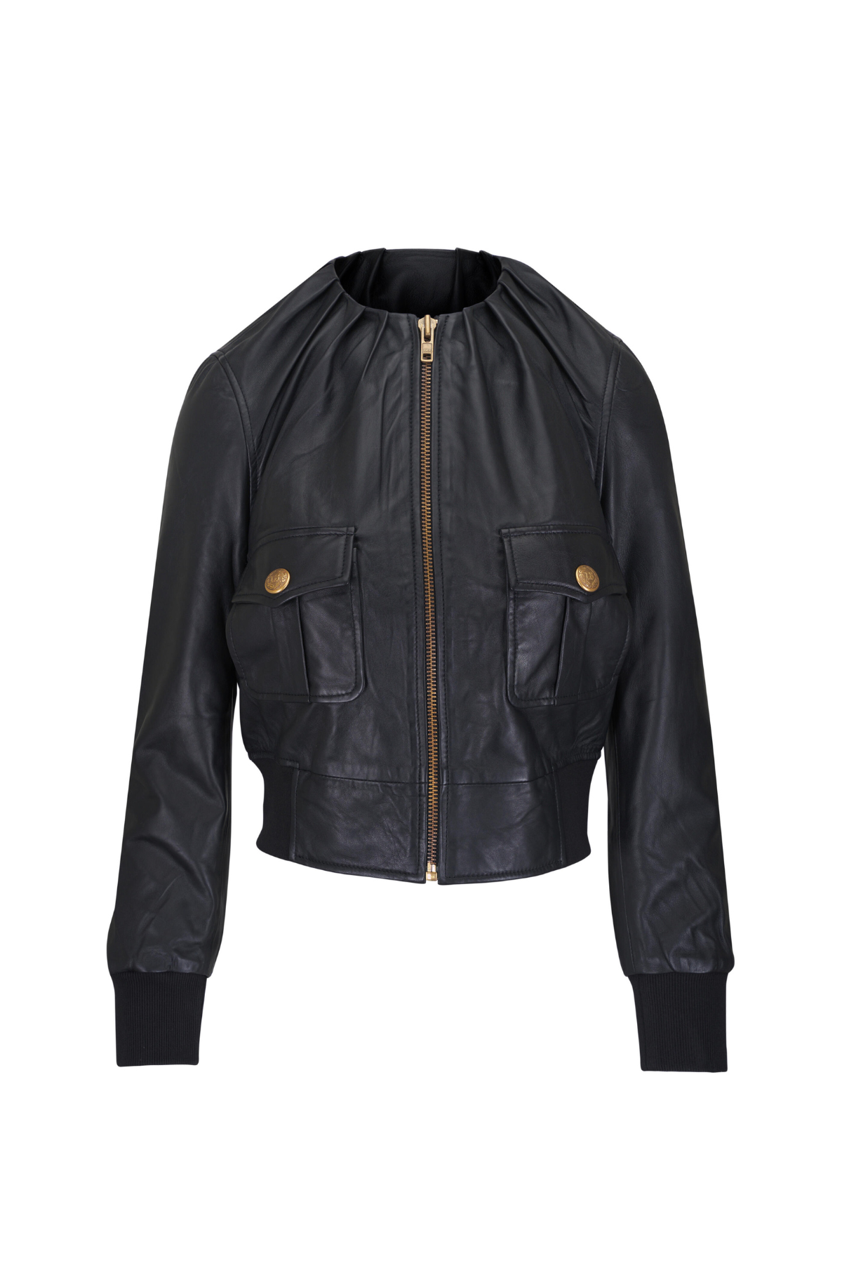 R13 Pleated Neck Leather Jacket