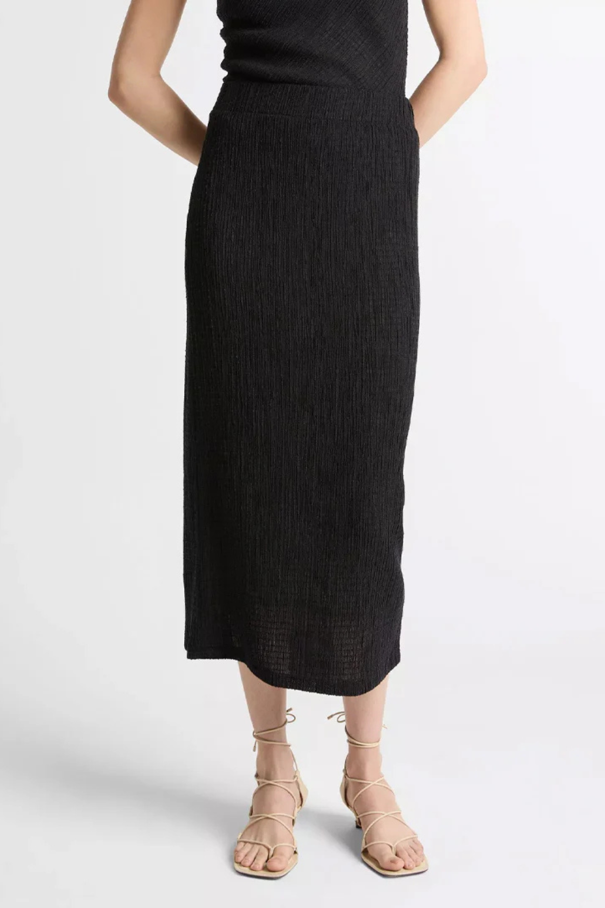 Vince Shadow Grid Midi Skirt - Black