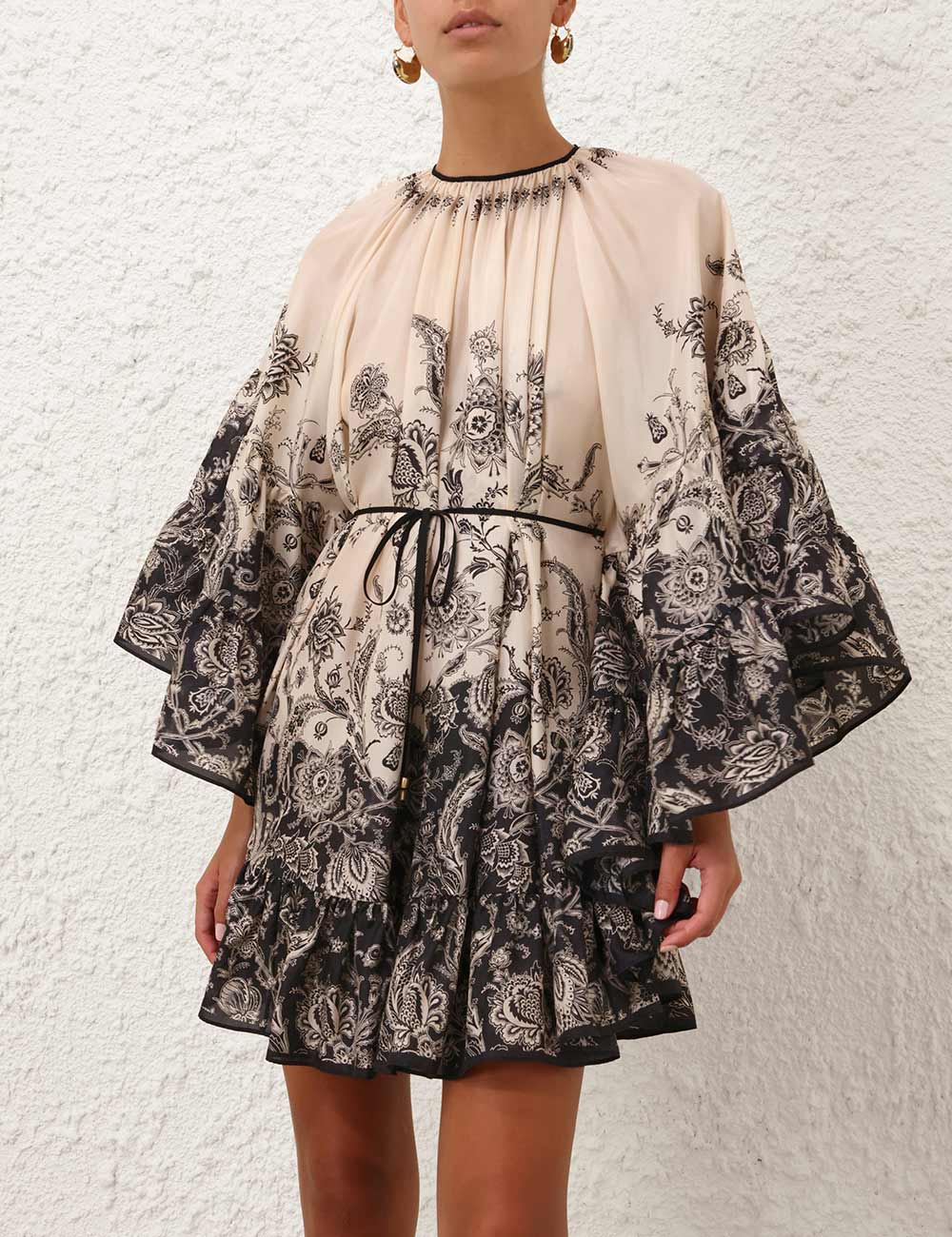 ZIMMERMANN Rhiannon Lantern Mini Dress | Cream/Black Floral