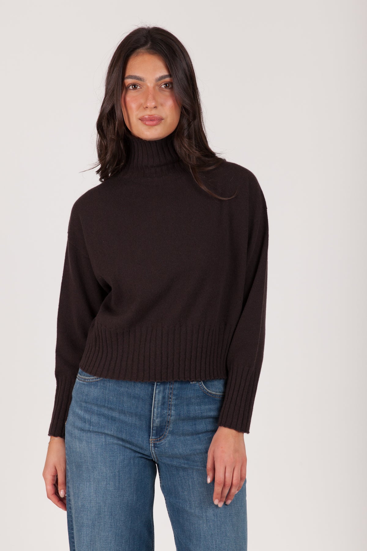 Oh My Goat Cashmere Long Sleeve Mock Neck Turtleneck With Rib Detail