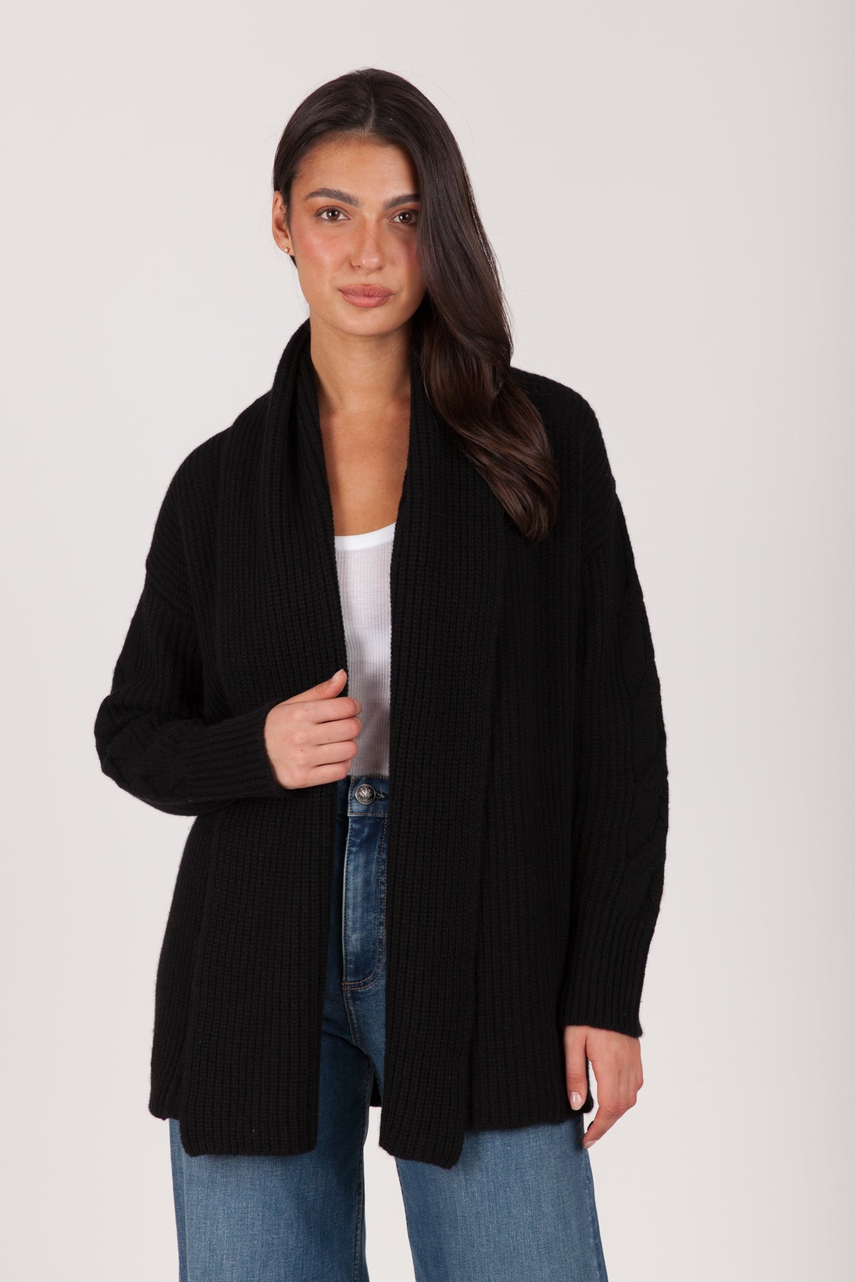 Oh My Goat Long Sleeve Cardigan With Cable Sleeve Detail