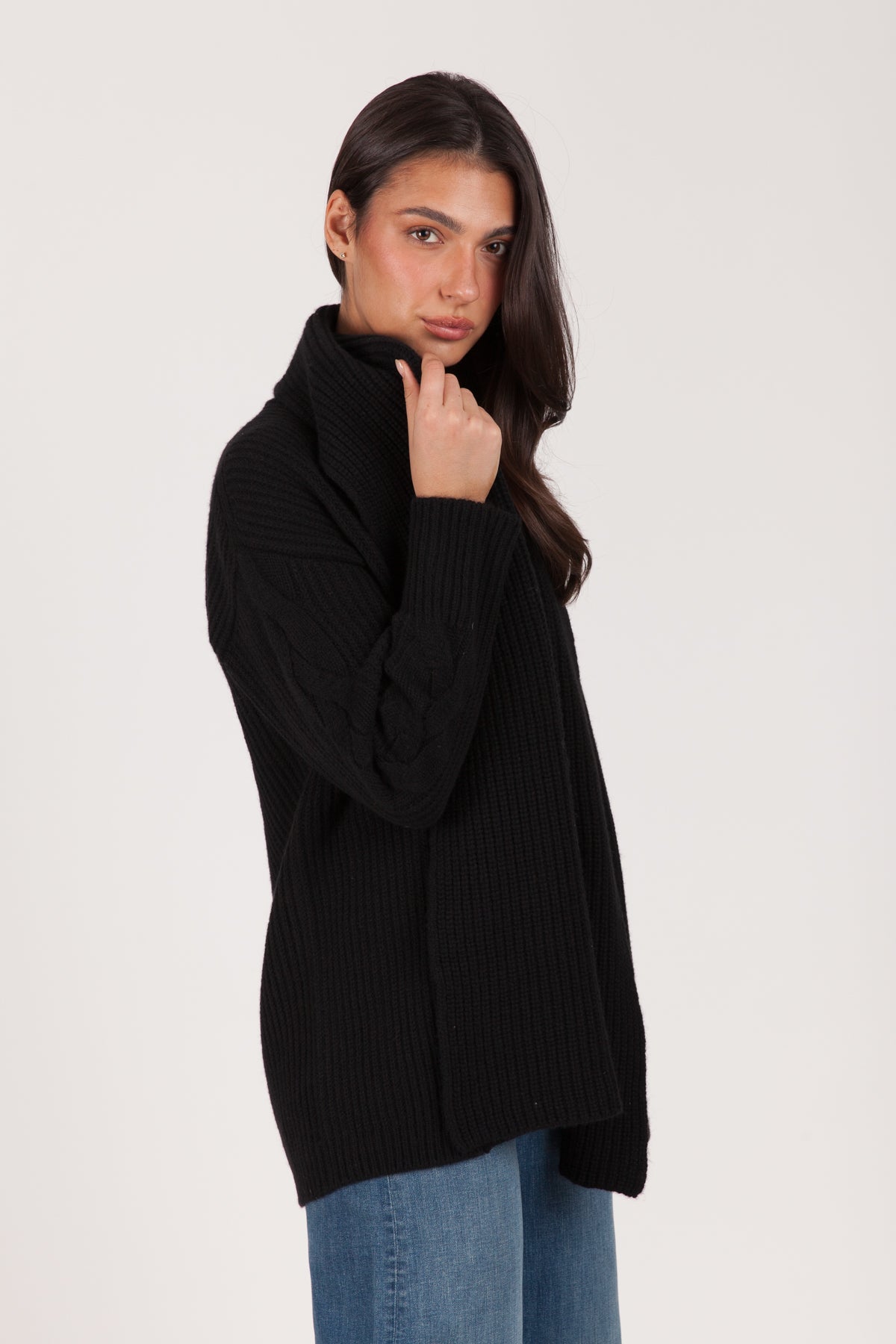 Oh My Goat Long Sleeve Cardigan With Cable Sleeve Detail