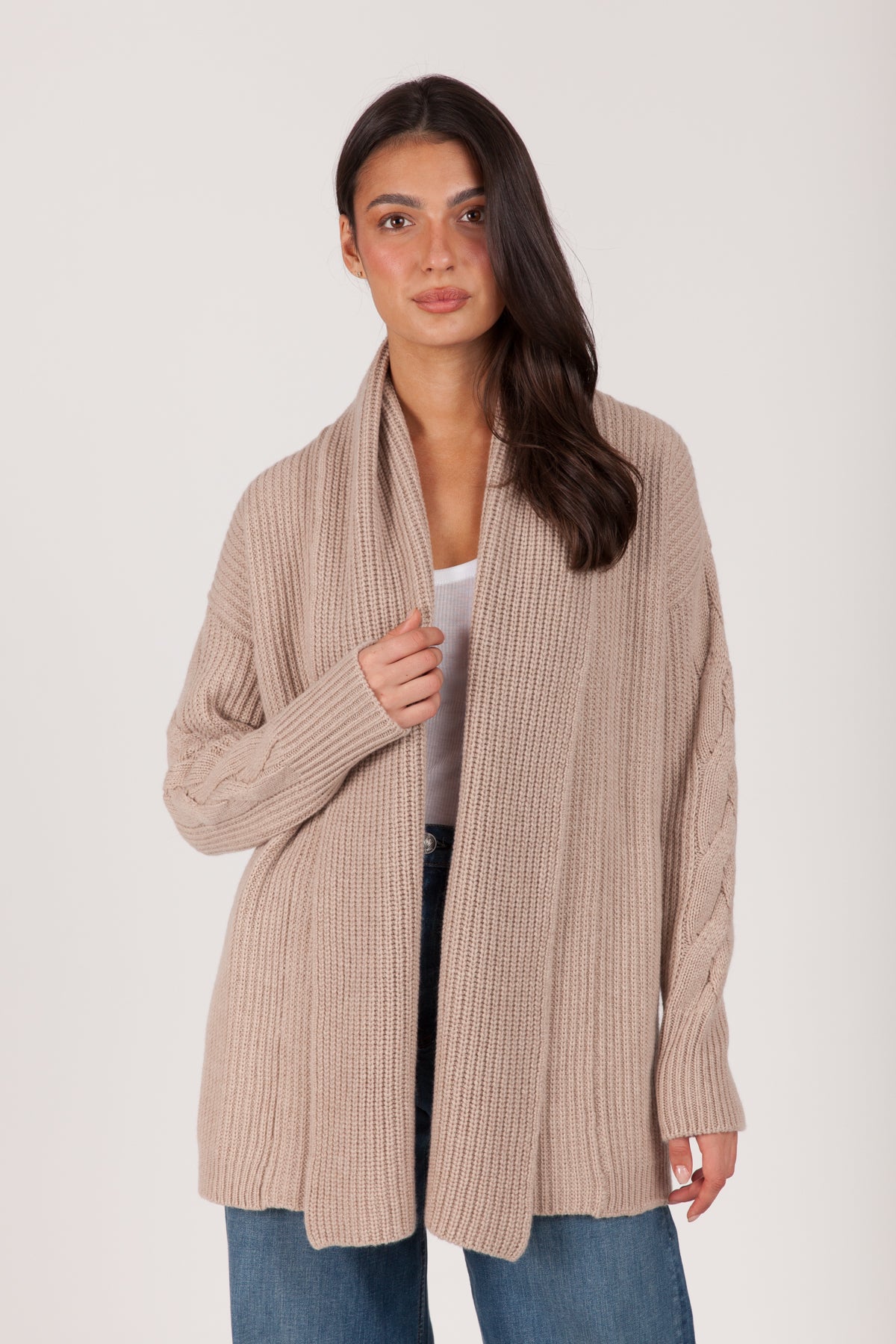 Oh My Goat Long Sleeve Cardigan With Cable Sleeve Detail