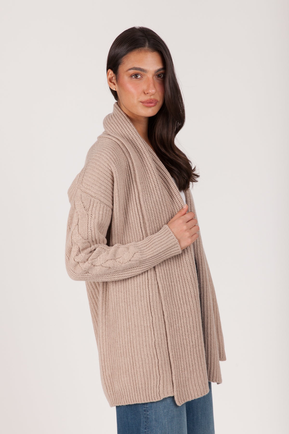 Oh My Goat Long Sleeve Cardigan With Cable Sleeve Detail