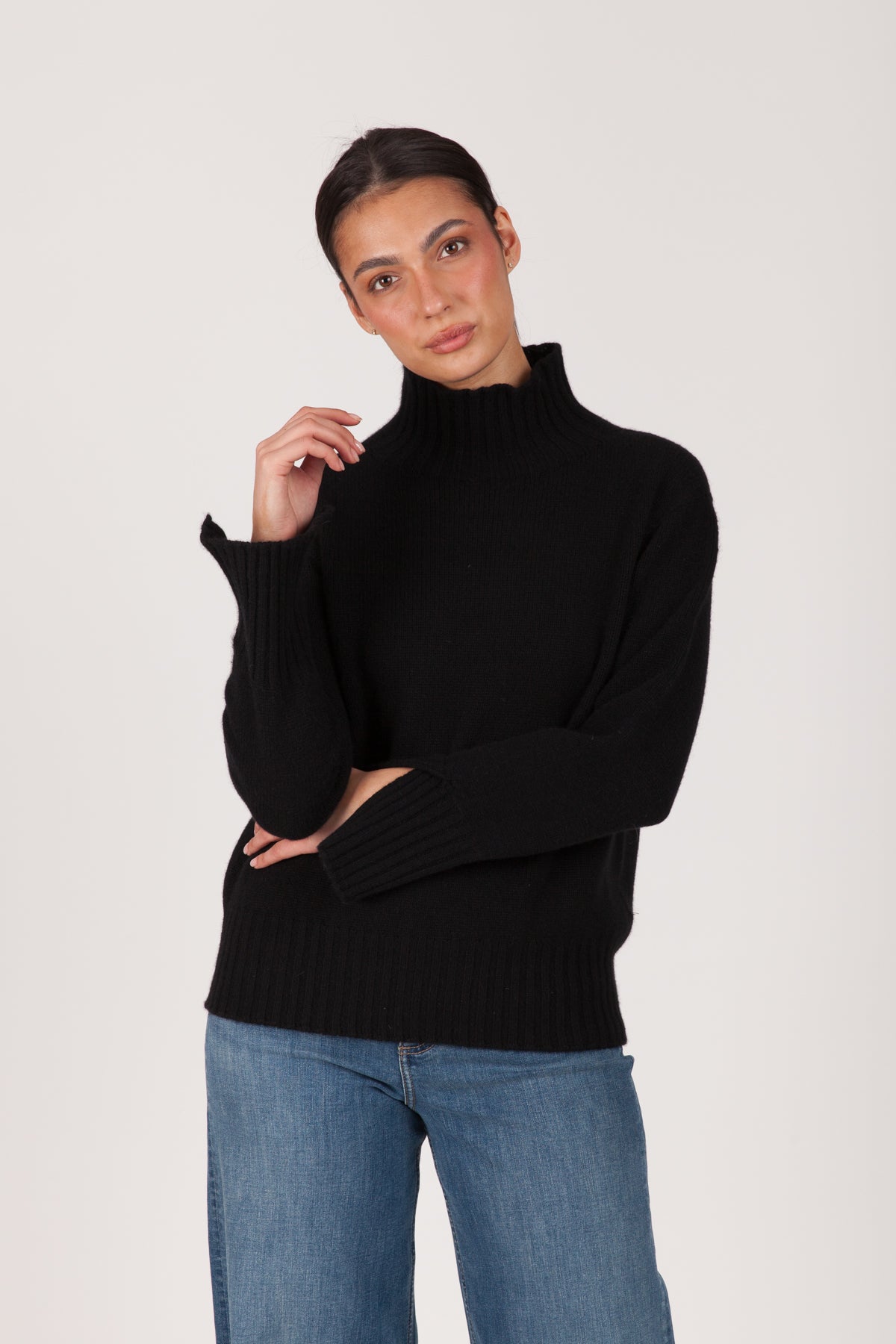 Oh My Goat Cashmere Long Sleeve Mock Neck With Side Slits