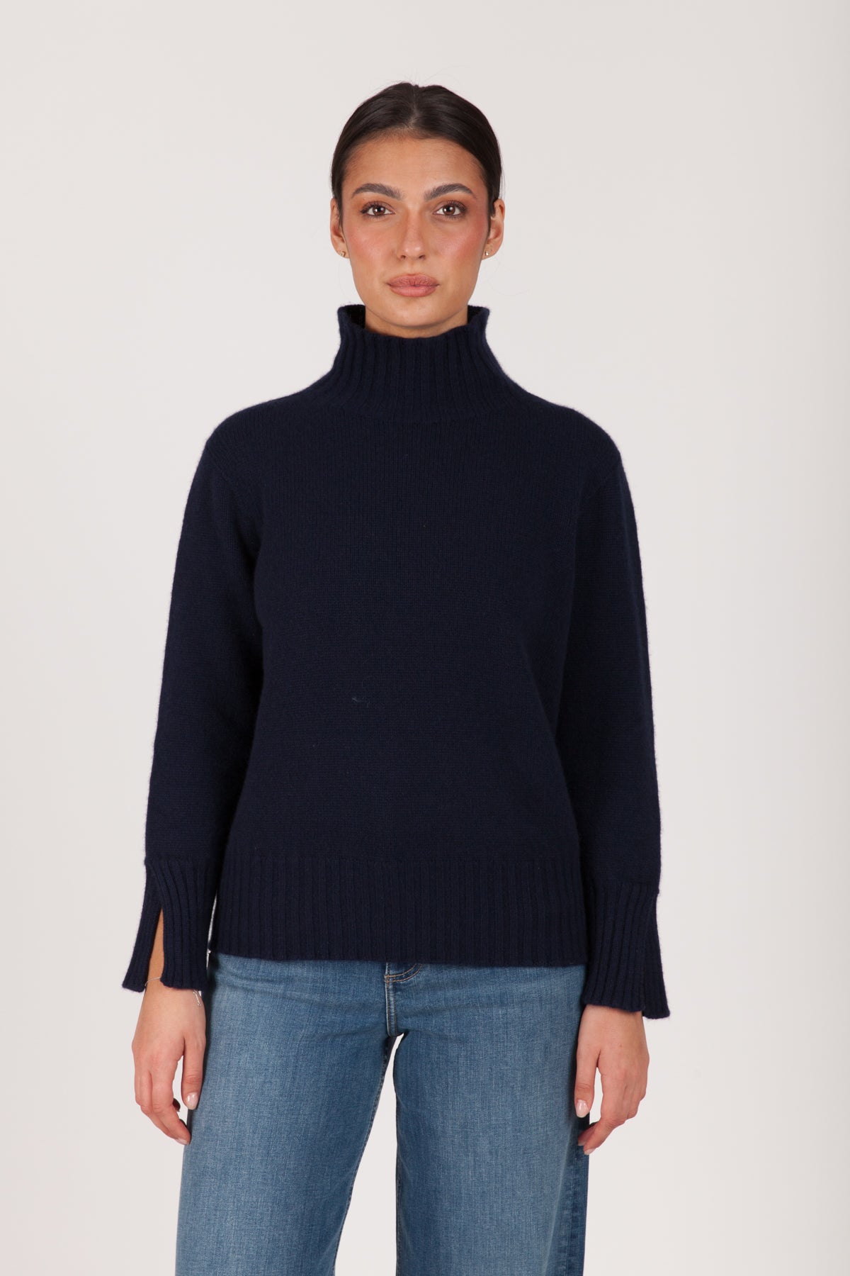Oh My Goat Cashmere Long Sleeve Mock Neck With Side Slits