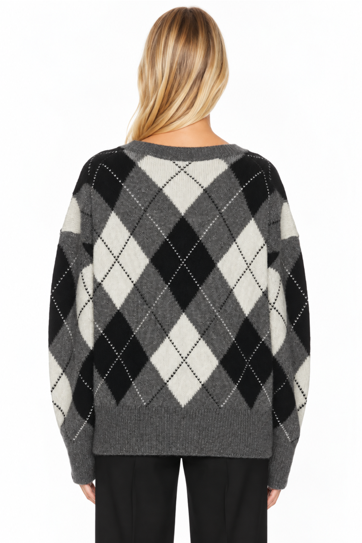 Nili Lotan Donnika Argyle Sweater - Charcoal Argyle