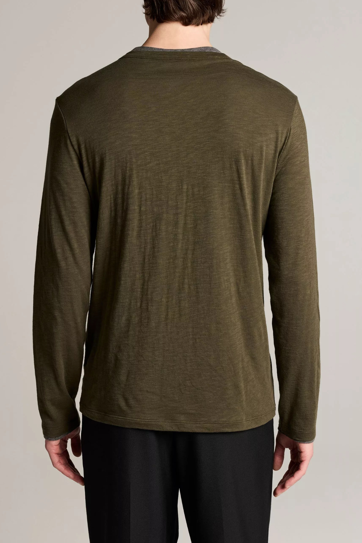 Vince Men's Fine Slub Double Layer L/S Crewneck - Night Leaf/ Medium Heather Grey