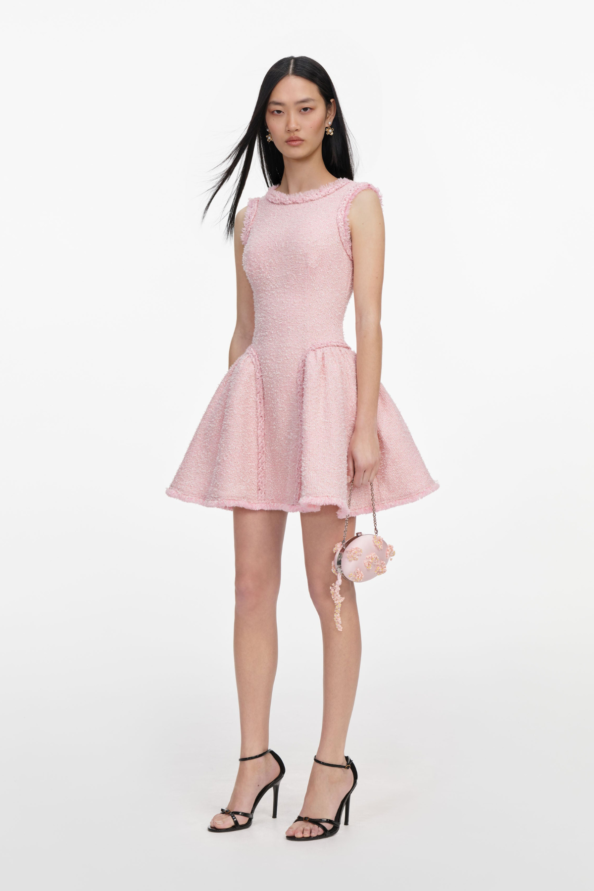 Self-Portrait Pink Boucle Sleeveless Mini Dress - Pink