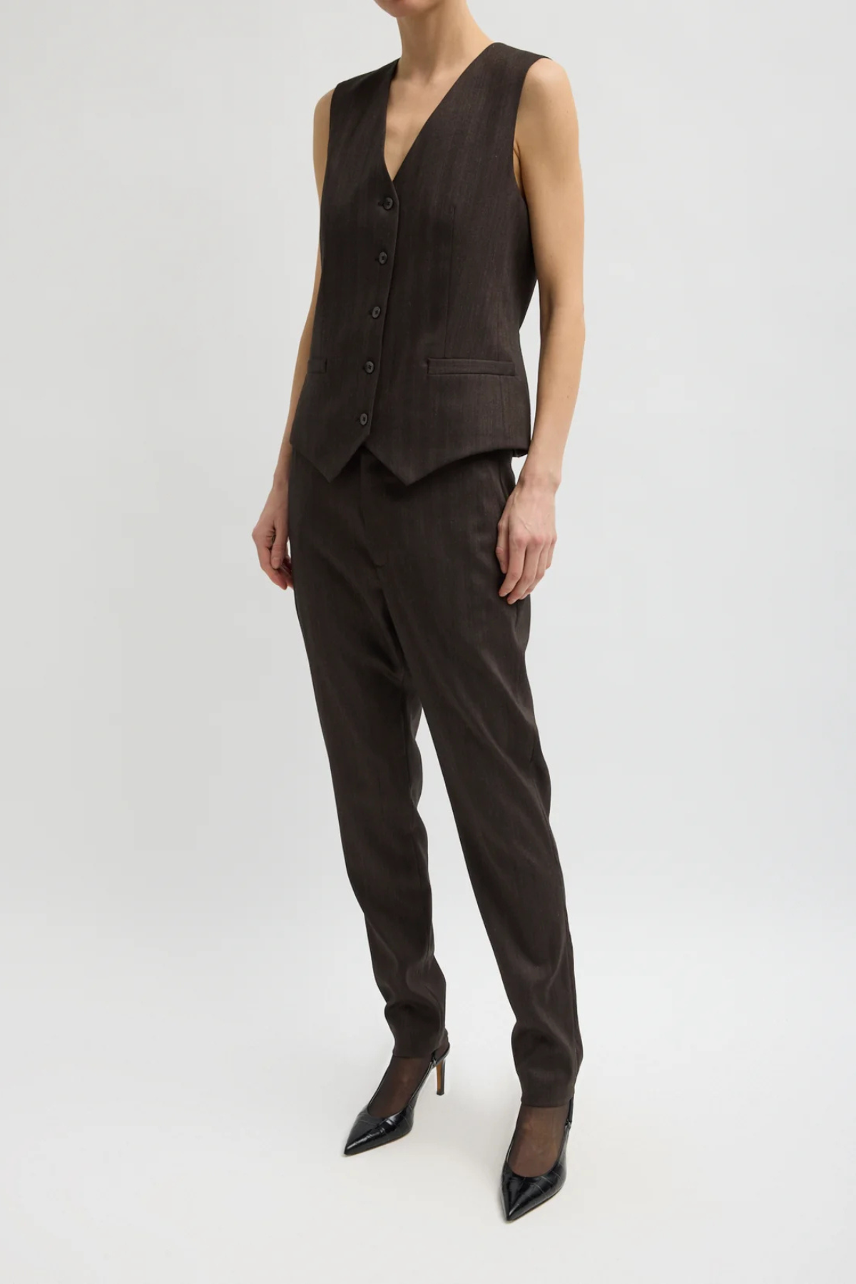 Tibi Herringbone Suiting Vest - Brown Multi
