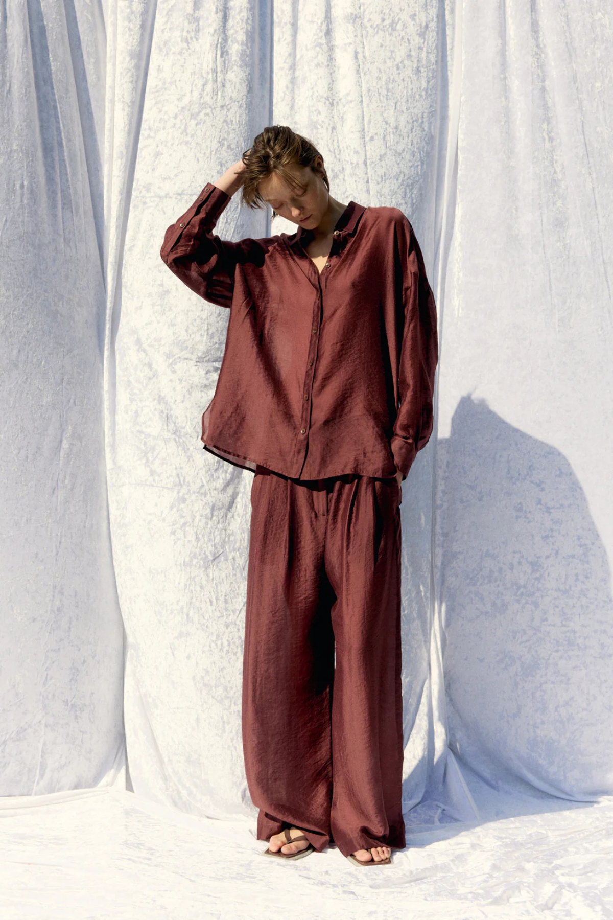 Tibi Summer Voile Stella Oversized Shirt - Russet Brown