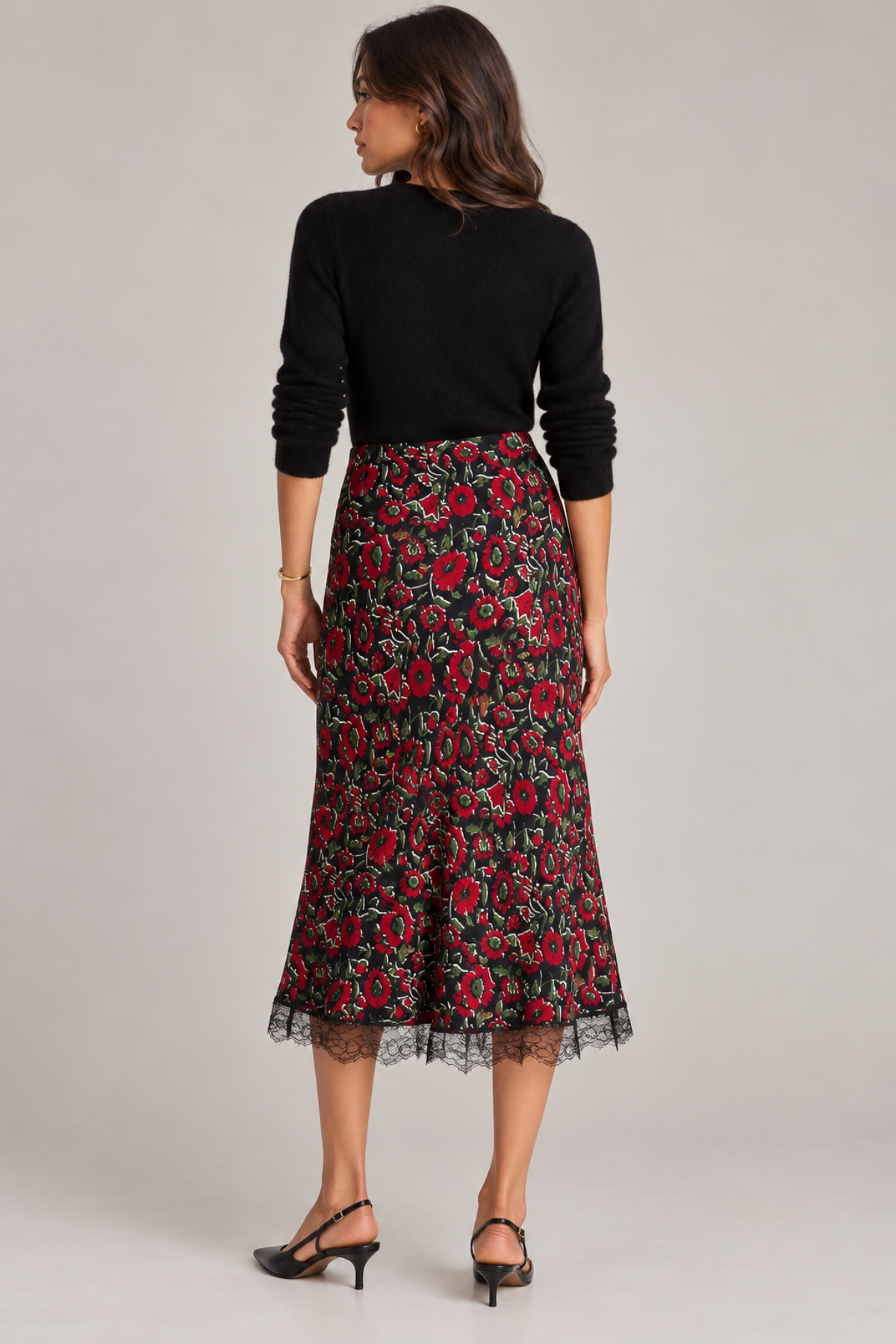 Veronica Beard Clover Skirt With Lace - Cardinal Red Multi