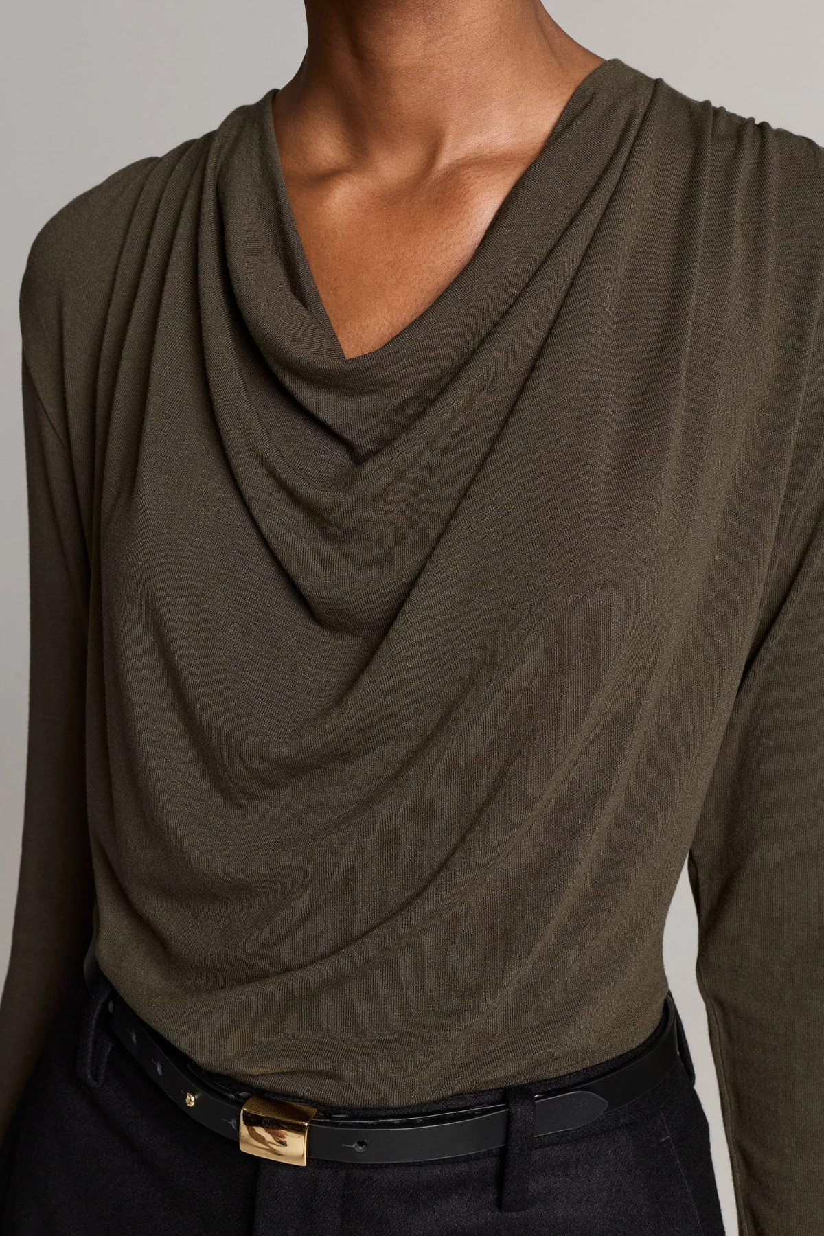Vince Long Sleeve Cowl Neck Top - Dark Moss