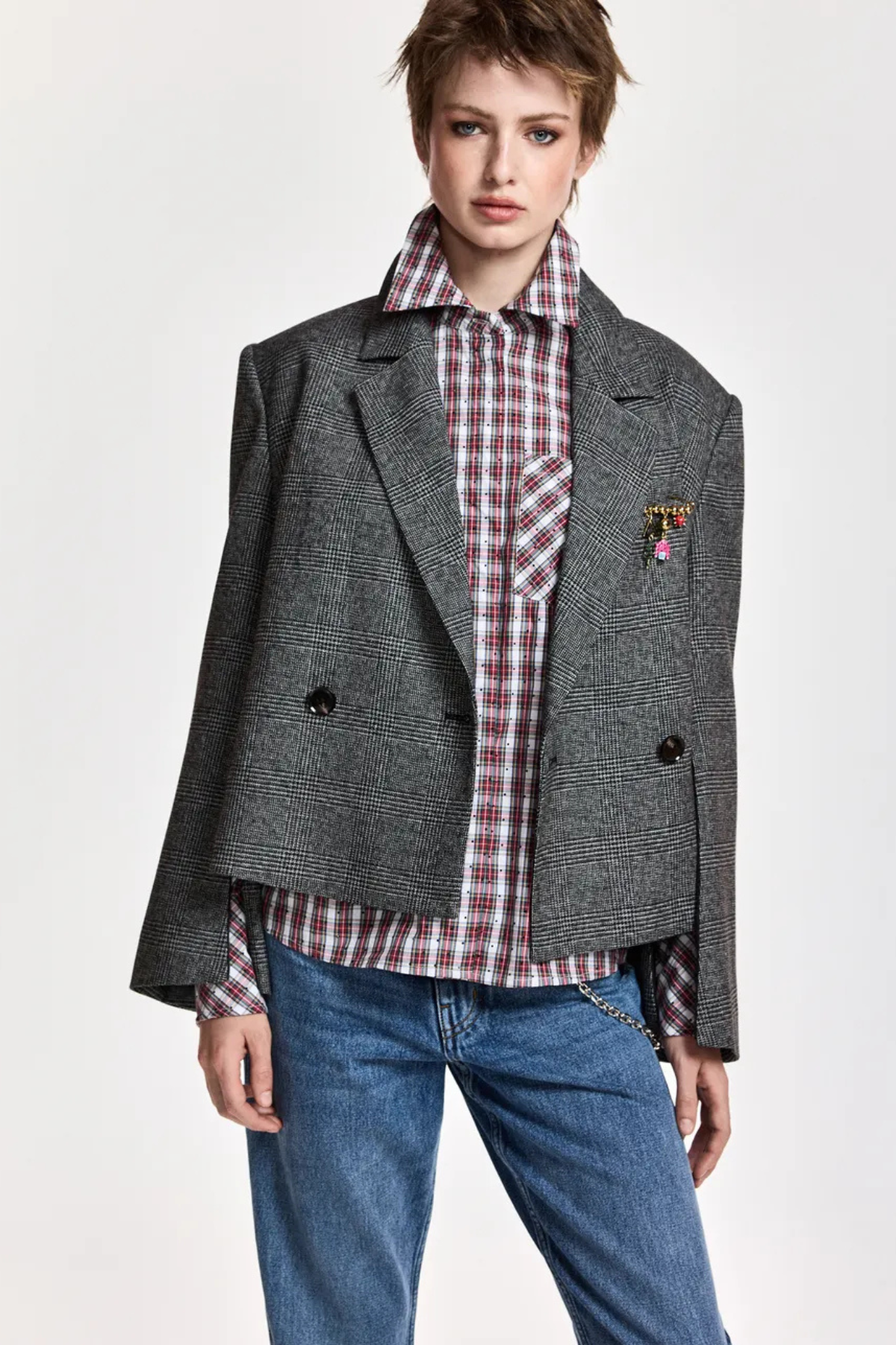 Essentiel Antwerp Kiana Cropped Blazer - Charcoal Chic